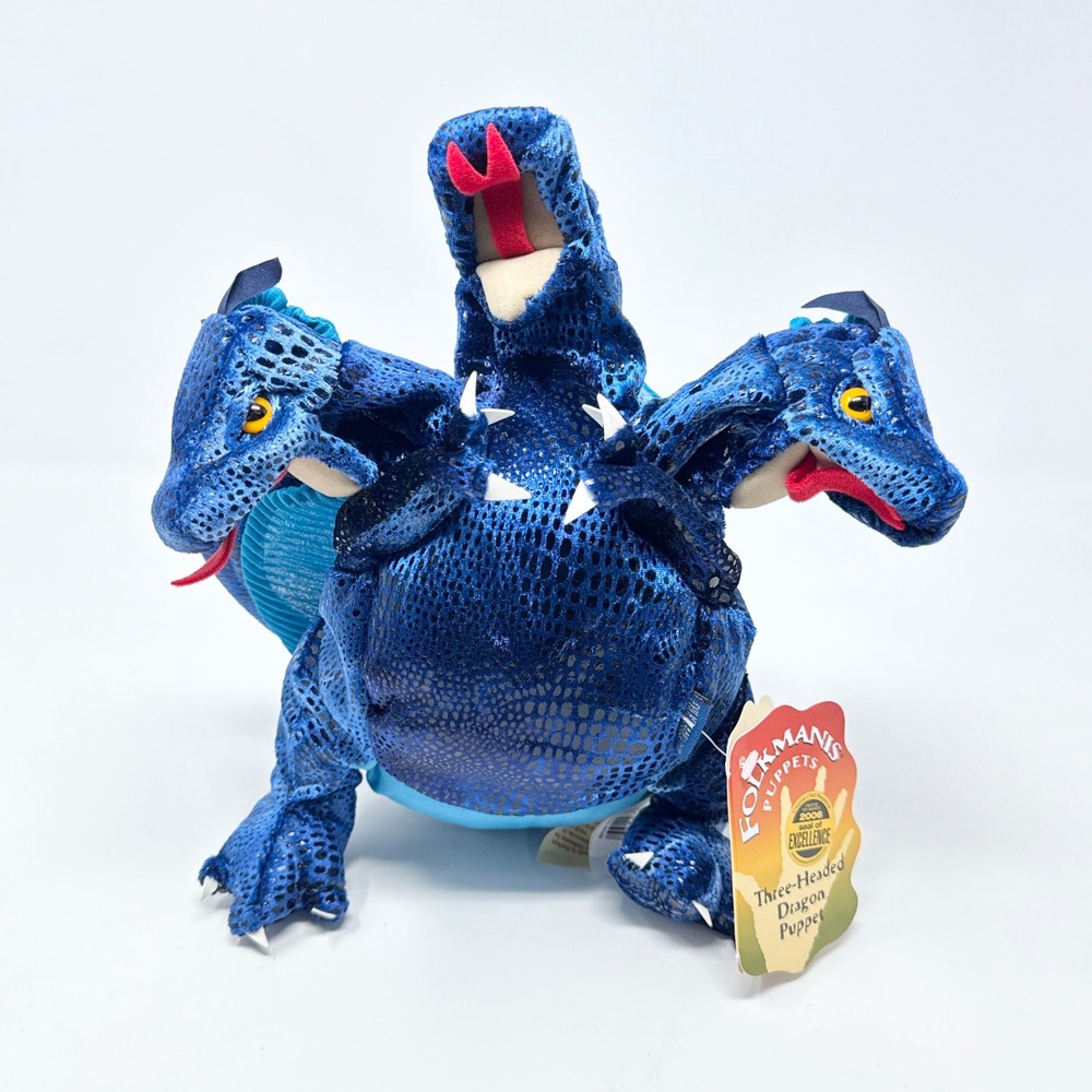 Folkmanis Blue Three-Headed Dragon‎ Hand Puppet Metallic Scales 2387 NEW